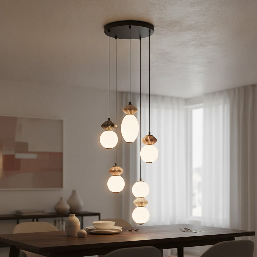 Lyora Hanglamp Pallina 5-lichts met glazen bollen in zwart, wit, grijs of bruin