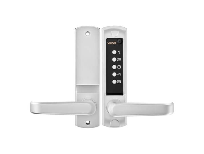 VEVOR Serrure à Code Mécanique 5 Chiffres\, Serrure de Porte d'Entrée sans Clé à Clavier Combinaison\, pour Maison Portails de Jardin Intérieur Extérieur\, avec Poignée\, Verrouillage Automatique\, Argent