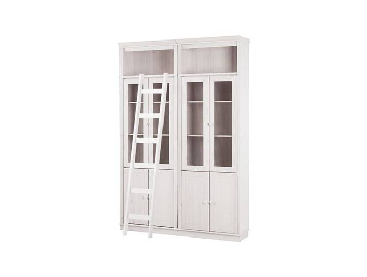 Anita-bibliothèque Avec Rangement Et Échelle En Pin Laqué Blanc