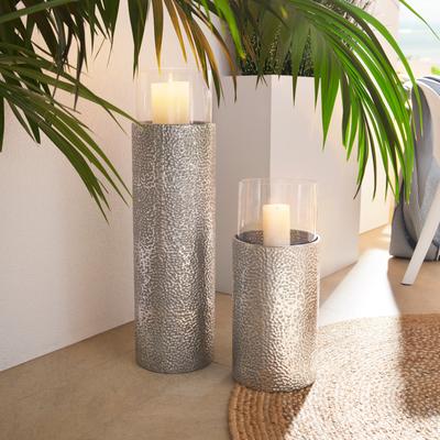 Windlicht OTTO HOME, silber (silberfarben), H:81cm Ø:22cm, Metall, Kerzenhalter, Windlicht, Bodenwindlicht, aus Metall, mit Glaseinsatz, ideal für Stumpenkerzen