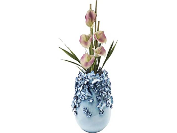 Kare Design Deko Vase Butterflies, hellblau, Keramikvase für Kunstpflanzen, Schmetterling Motiv, 35cm, Quiet Shade-clematis Blue