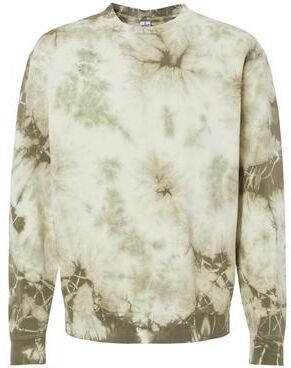 Independent Trading Co. PRM3500TD Midweight Tie-Dyed Crewneck Sweatshirt in Tie Dye Olive size XS   Cotton/Polyester Blend