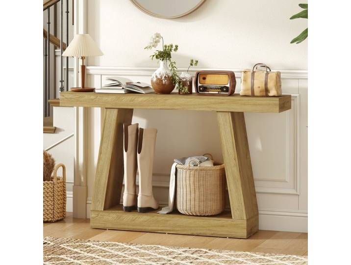Table console 140 cm derrière canapé avec rangement chêne