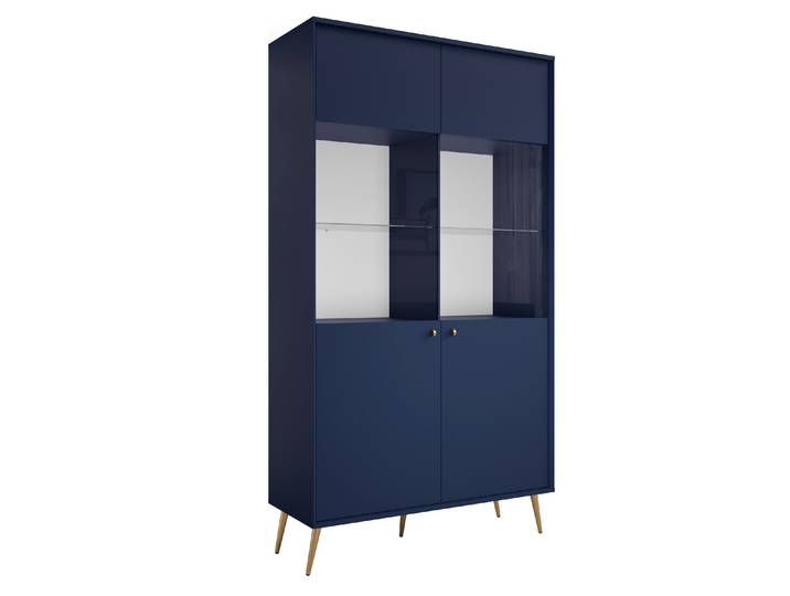 Masseno Vitrinenschrank SFERA 191,2 x 105,5 cm Modern Wohnzimmer Vitrine mit Tür Blau / Blau