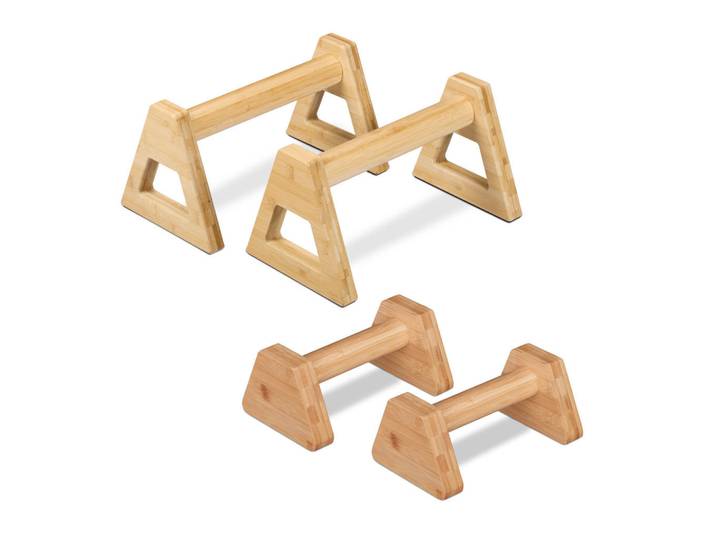 Relaxdays Liegestützgriffe Natur 4er-Set Bambus, Hellbraun, Holz, Kunststoff, 21x38 cm, Freizeit & Co, Sport & Fitness