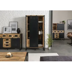 Wohnzimmerschrank Mango 105x45x195 natur klar lackiert / Metall schwarz BLACKBURN #104
