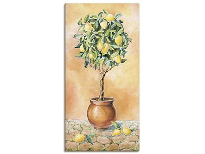 ARTLAND Wanddeko Leinwand Bilder Wandbild 30x60 cm Botanik Pflanzen Topfpflanze Malerei Creme T5HE Zitronenbaum I