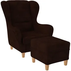 Supellex Sofia Ohrensessel mit Hocker   Design Kunstleder Texas Schoko