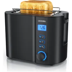 Arendo Toaster Edelstahl 2 Scheiben Kurzschlitz, Doppelwand, Brötchenaufsatz, Display mit Restzeitanzeige, Toaster, Schwarz
