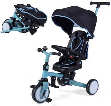 Costway 8-in-1 Folding Kids Tricycle with Removable Canopy and Push Handle-Blue