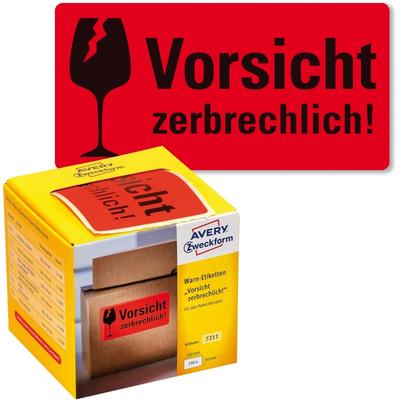 Avery Zweckform Warnetiketten Vorsicht zerbrechlich! 100x50mm neon rot VE=6x200 Stück
