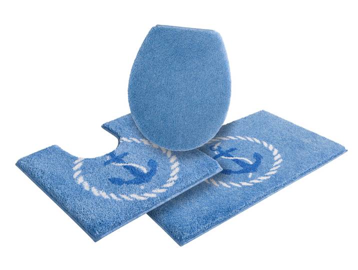 Badematte GRUND Port Louis Gr. 11, blau, H:20mm, Kunstfaser, Badematten, Badematte, Design mit Anker, maritim, Made in Europe