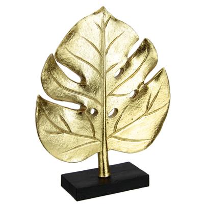 Dekofigur I.GE.A. "Splitphilo-Blatt Statue", gold, B:19cm H:24cm, Polyresin, Dekofiguren, Blattskulptur Figur Skulpturen Blätter Deko Ornament Geschenk gold