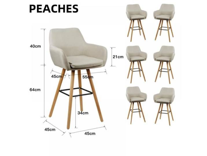 Lot de 6 Tabourets de Bar en lin- PEACHES-pour salon et cuisine- Charge maximale : 120 kg-Beige