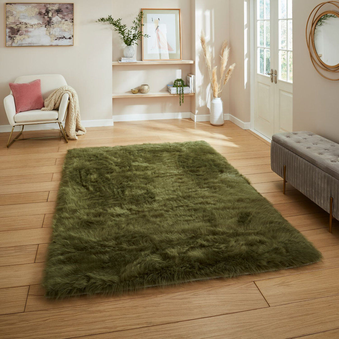 Fairmont Park Polar Plush Afrina Machine Tufted Olive Green Area Rug Olive Green Rectangle 80 x 150cm