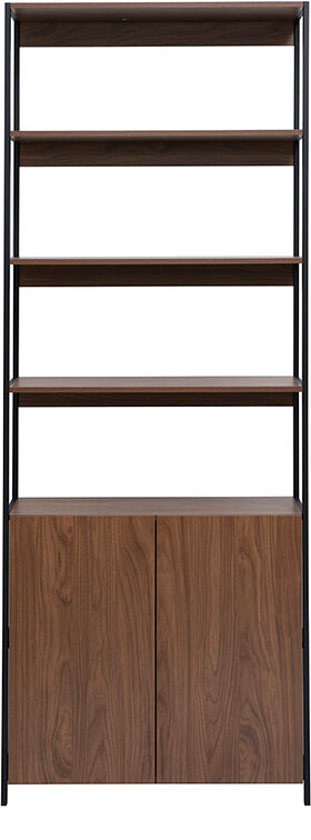 Miliboo Bücherregal mit Stauraum in dunkler Walnussholz-Finish und schwarzem Metall L80 cm MAXENCE