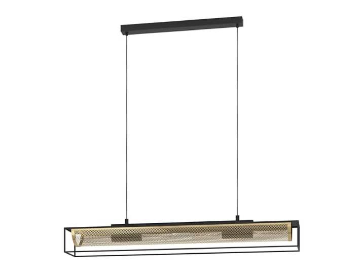 EGLO Hängelampe Nohales, 4-flammige Pendelleuchte über Esstisch längliche Esszimmerlampe aus Metall in Schwarz und Messing, Gitter Hängeleuchte mit E27 Fassung, 112 cm