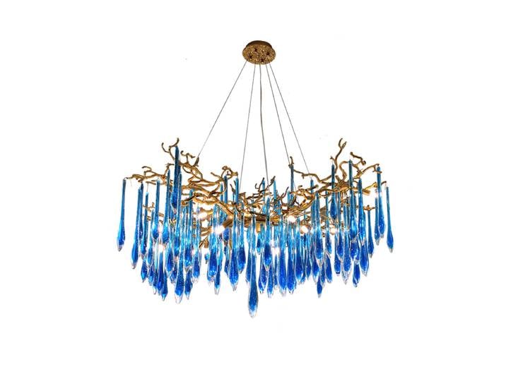 LED Art déco bleu reine en acier inoxydable cristal suspension lampe Lustre Lustre luminaire pour salon