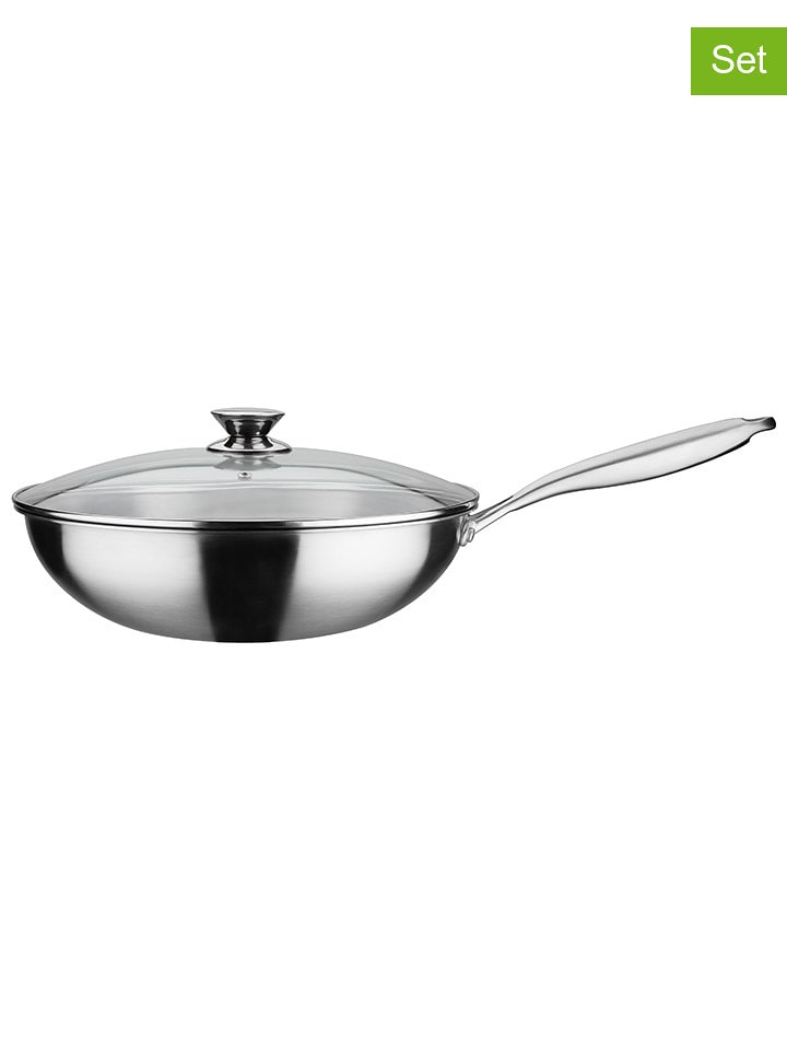 GSW 2tlg. Set: Wokpfanne ''Inoxxa'' in Silber - Ø 32 cm - onesize