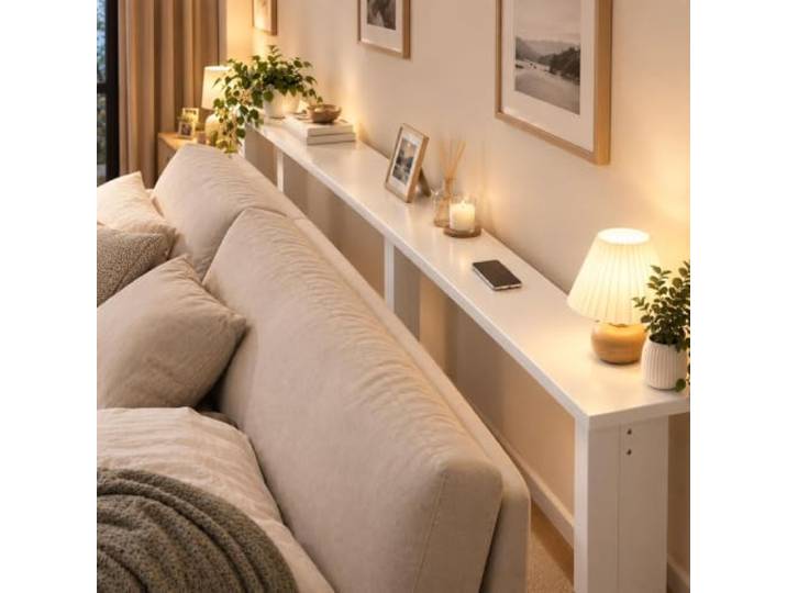 Konsolentisch Hinter Dem Sofa, Kleines, Schmales Seitenregal Mit Freistehendes Organizer-Rack Für Die Rückseite Der Couch, Platz Für Fernbedienungen/Lampen(White,59x8x26in/150x20x65cm)