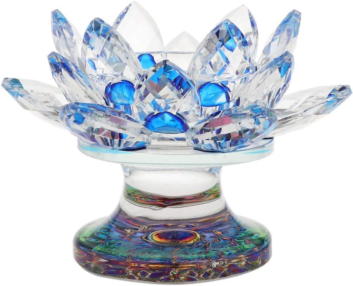 Blauwe Kristallen Lotus Kandelaar - Theelichthouder met 12 cm Diameter