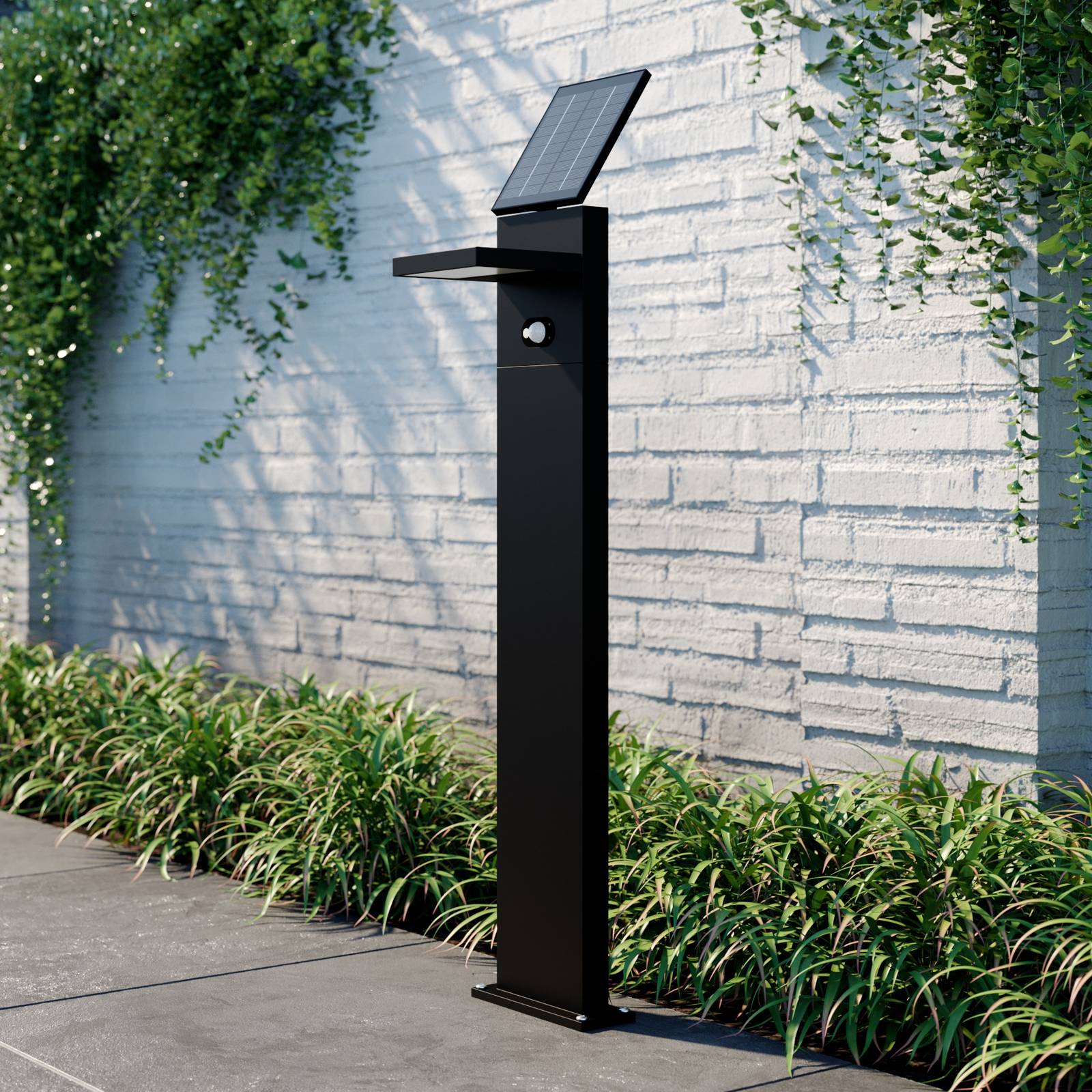 Lucande LED solar path light Silvan, 100cm, sensor, anthracite Silvan, Black, Aluminium, Modern, Solar Lights with Sensor