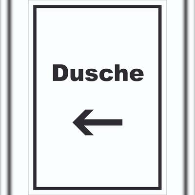 HB-Druck Dusche Schild mit Text und Richtungspfeil links waschen Hygiene hochkant A3 (297x420mm)