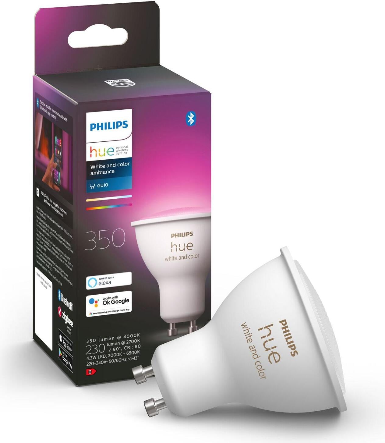 Philips Hue LED lamp GU10, 350 lumen, wit, kleurtemperatuur instelbaar