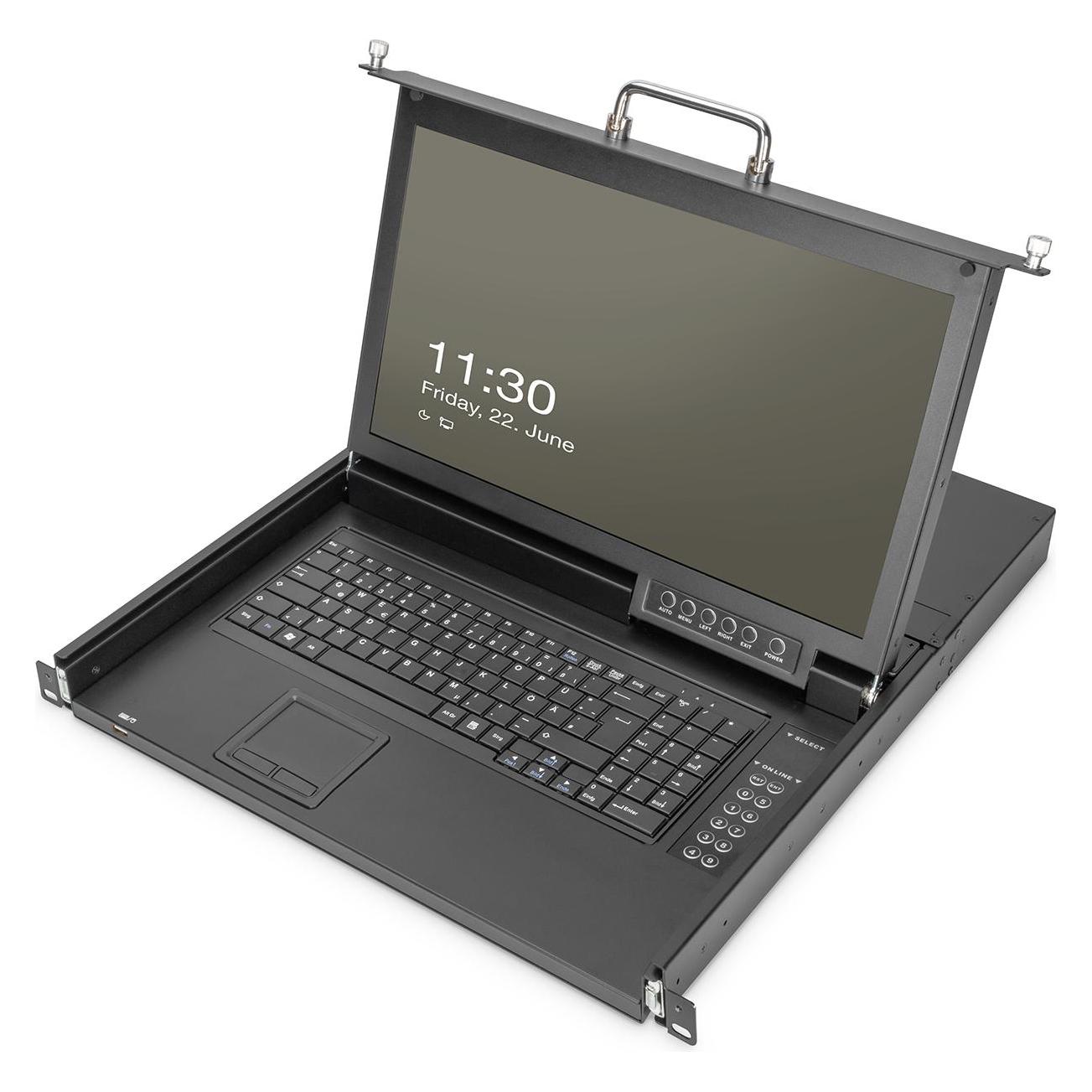 Digitus Modulare HD LCD TFT console,8 Port VGA mit 8 Port VGA KVM, UK Tastatur, RAL 9005 schwarz (DS-72220-2UK)