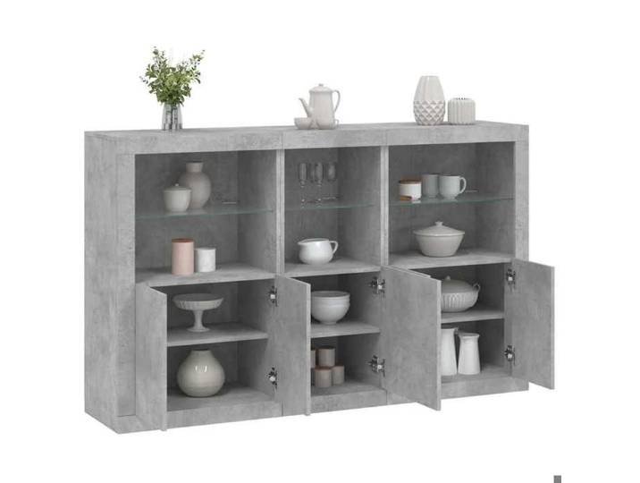 Gris Buffet avec lumières LED gris béton 162x37x100 cm - Vaisselier H4388