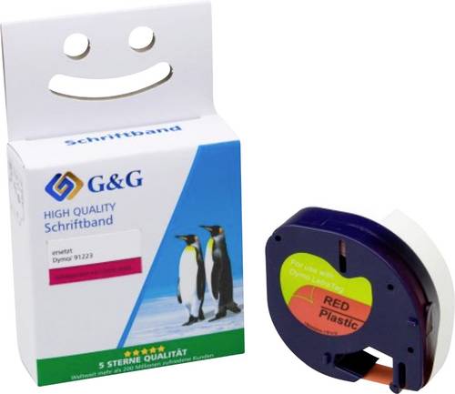 G&G Kompatibel mit Dymo 91223/ S0721680 Plastik-Etiketten/ Schriftbandkassette Schwarz auf rot 12mm x 4m - Marke