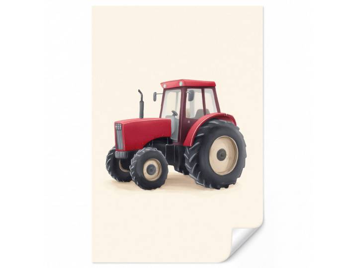OnlyWow Kindertapete - Traktor - Minimalistisch - Illustration - Rot - 140x220 cm, Papier, Rechteckig, 140x220 cm, Tapeten & Wandverkleidungen, Vliestapeten