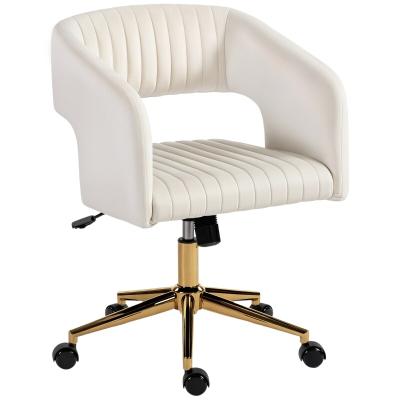 MODFU Bürostuhl Samtoptik Cremeweiß 62x61x84 cm höhenverstellbar mit Wippfunktion 360 Grad drehbar leise Rollen Stahlgestell