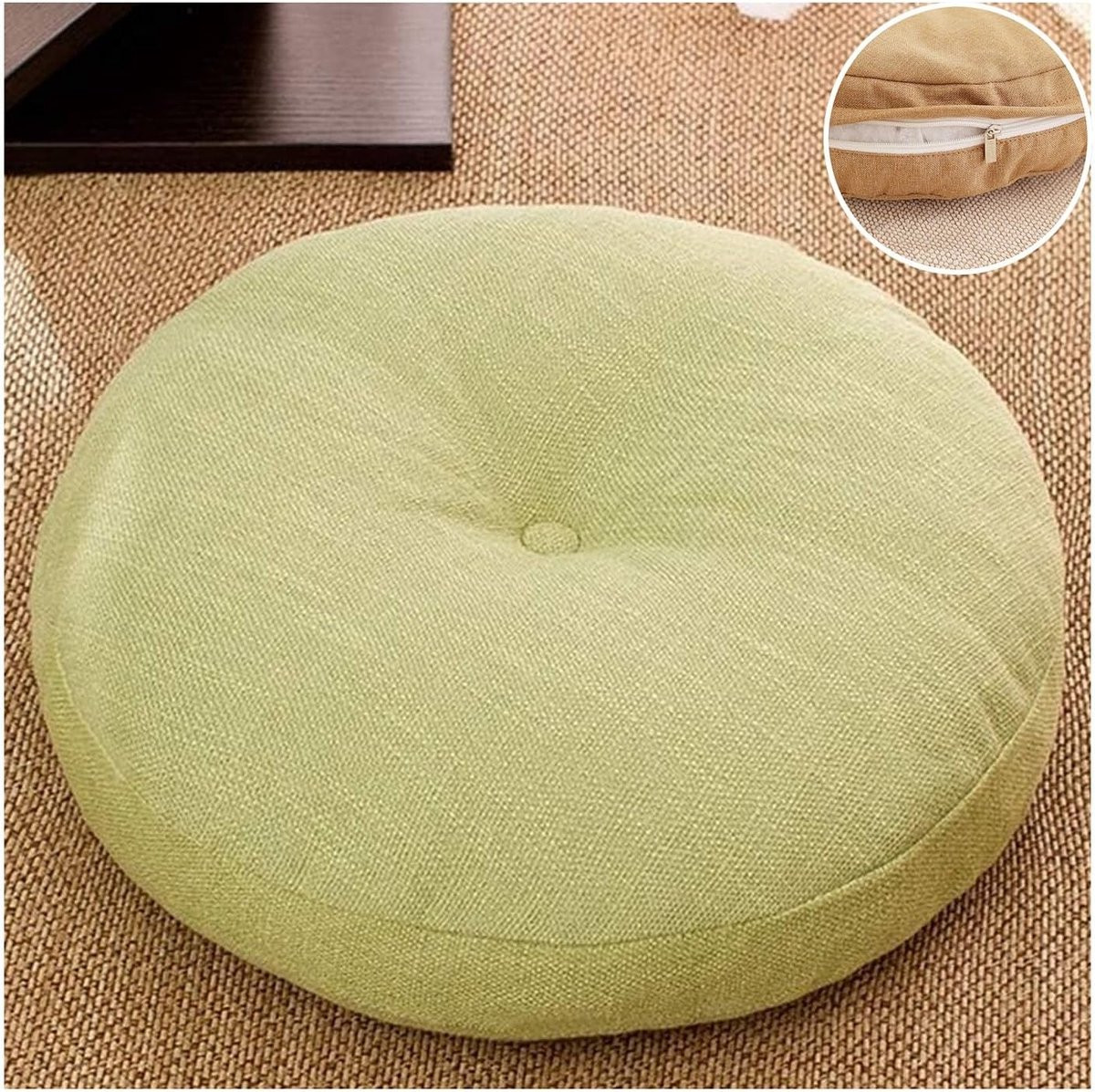 Rond Vloerkussen Gestoffeerd - Groen - Diameter: 40 cm