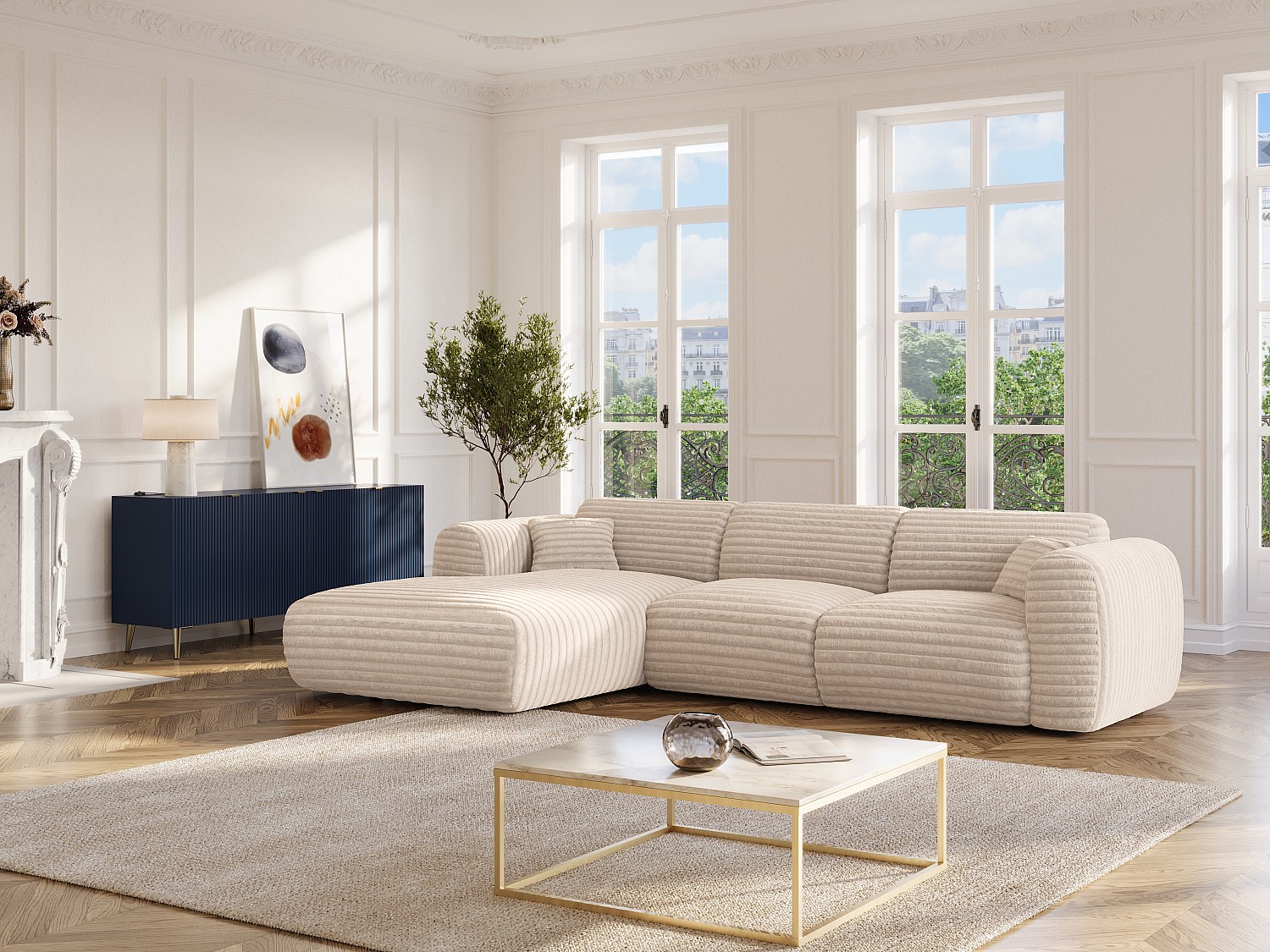 Vente-unique Großer Ecksofa - Ecke links - grob gerippter Cord - Beige - POGNI von Maison Céphy 12516915
