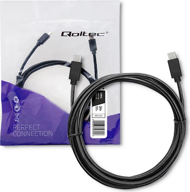 Qoltec 52345 USB-C naar USB-C kabel, USB 2.0, 2 meter, zwart