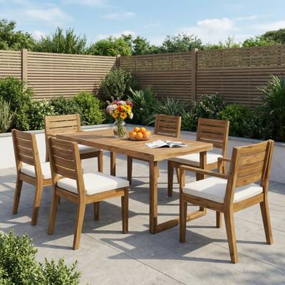 PRO_SELLERS 7-Piece Outdoor Acacia Wood Dining Set with Cushions Natural and Beig