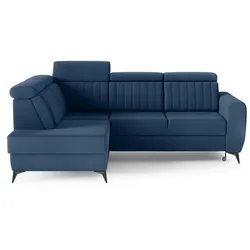 ECKSCHLAFSOFA Connor II verstellbare Kopfstützen, Dunkelblau, links