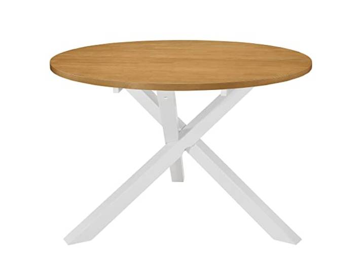 Roanoer Runder Esstisch 120x75 cm Esszimmertisch Weiß Braun Runde Form für gesellige Runden im Essbereich, robuste Konstruktion aus Gummiholz mit pflegeleichter Furnier-Platte.