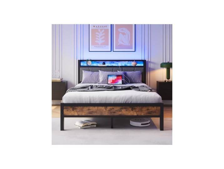 Lit 140x200 cm - Vintage - Métal - Bois