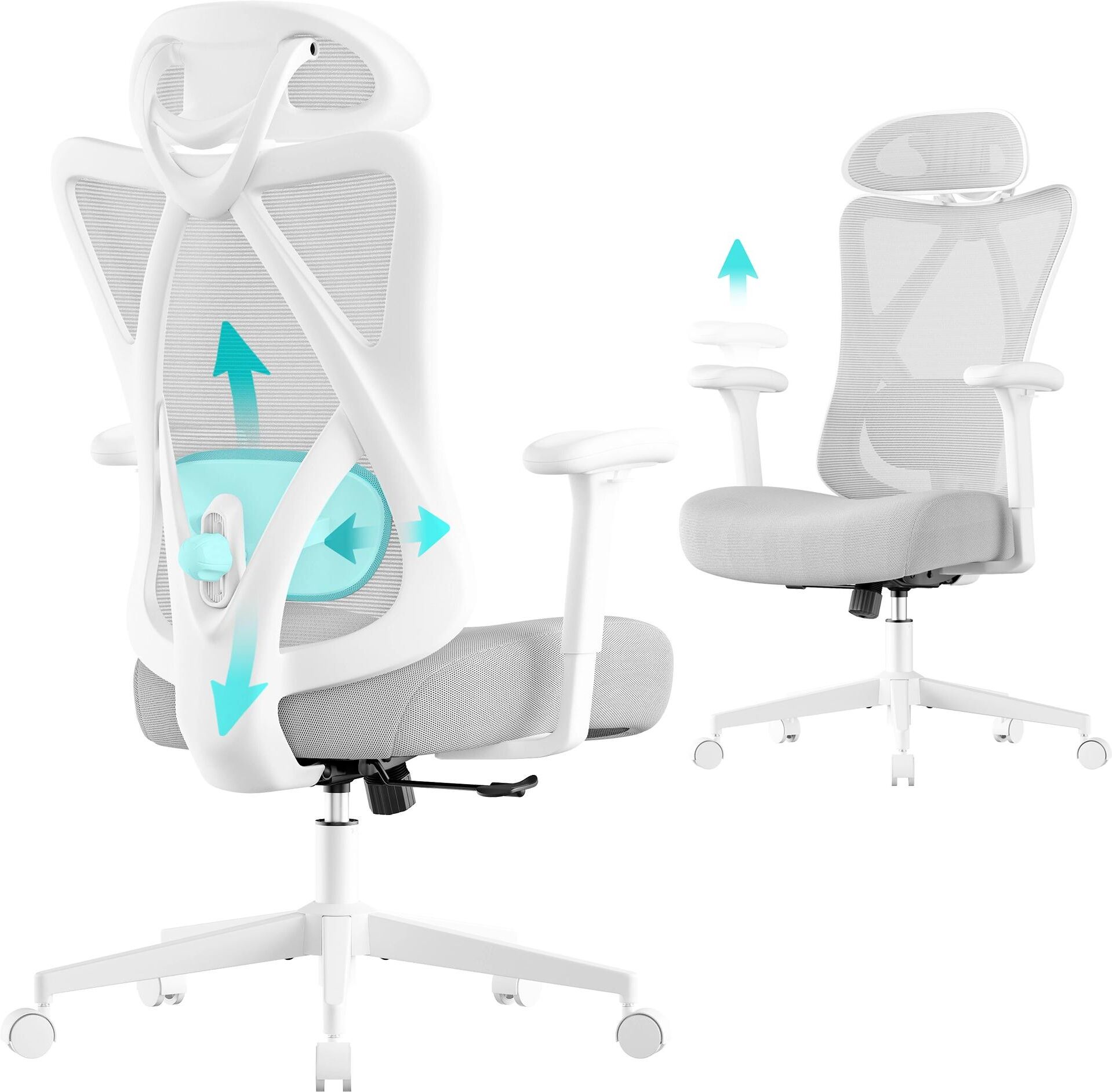 Bürostuhl SONGMICS "mit verstellbarer Lendenstütze und Kopfstütze", weiss (taubenblau, taubengrau), Metall, Stoff, Stühle, Bürostuhl taubenblau, taubengrau Einheitsgröße