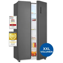 Exquisit Side-by-Side Kühlschrank mit Gefrierteil, 442 Liter, 10 Ablagen, No-Frost, LED-Anzeige, 91 cm Breite, SBS546-040E anthrazit