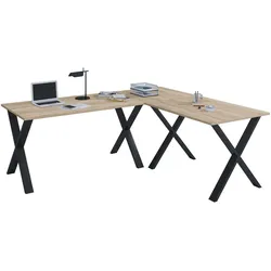 VCM Eck-Schreibtisch "Lona" 160x130x50 X-Füße Sonoma-Eiche/Schwarz