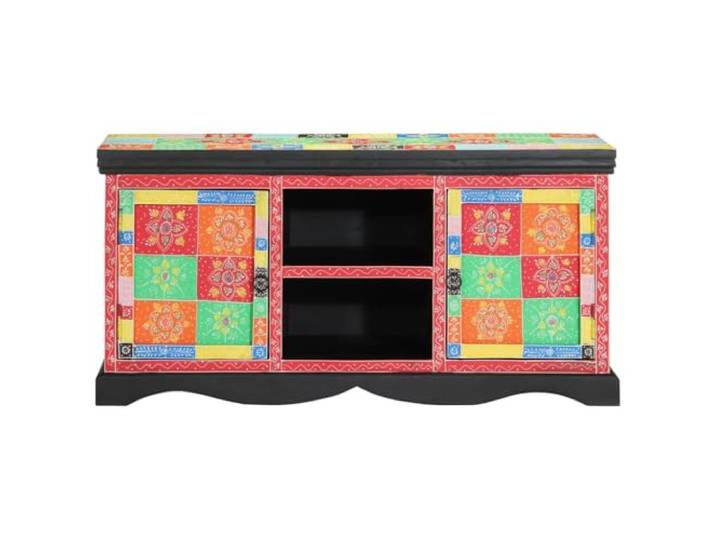 KGHERMDF TV-Schrank Massivholz Mango 100 x 35 x 50 cm Stauraum für Mediengeräte, Bücher und Deko, Ringgriffe, robuste Bauweise für schwere Fernseher