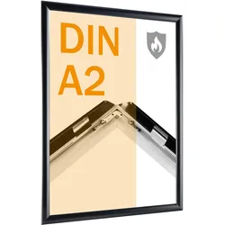 SPRINTIS Brandschutzrahmen A2, schwarz, Klapprahmen nach DIN 4102 B1 Brandschutz, Plakatrahmen aus Aluminium inkl. PET-Deckblatt, Dübel & Schrauben