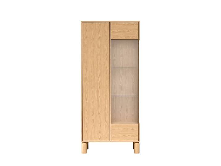 Masseno Vitrinenschrank SABBIA 197 x 89 cm Modern Wohnzimmer Vitrine mit Tür Eichefarben / Eichefarben