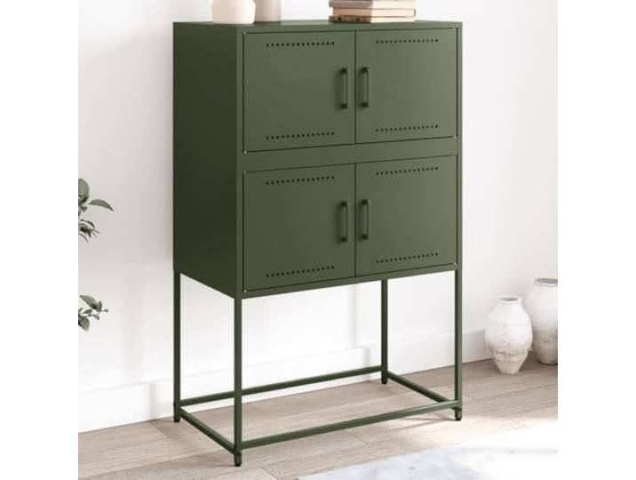 RJPLMFV Anrichte, Olivgrün, 68,5 x 38,5 x 107 cm, Stahl 4 Fächer, praktische Türen, einfache Reinigung, Wandbefestigung inklusive