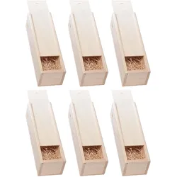 WDMT Set aus 6 Holzweinkisten – Luxus-Geschenkverpackungen für Weinflaschen – Inklusive Holzwolle und Schiebedeckel – Braun