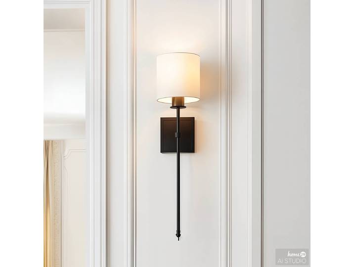 Wandleuchte ESTE mit Akku-Leuchtmittel 15 x 61 x 20cm Schwarz/Weiß/Weiß/Schwarz Schirm: Textil Eisen, pulverbeschichtet LED LED-Platine
