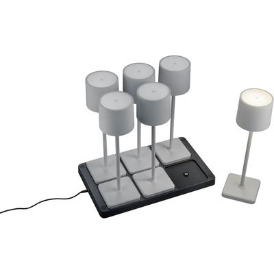 LED Außen-Tischleuchte REALITY LEUCHTEN "Fernandez", grau, B:42,6cm H:40cm T:26cm, Leuchten, Set 6-teilig inkl Induktion-Ladestation Garten Akku Tischlampe dimmbar